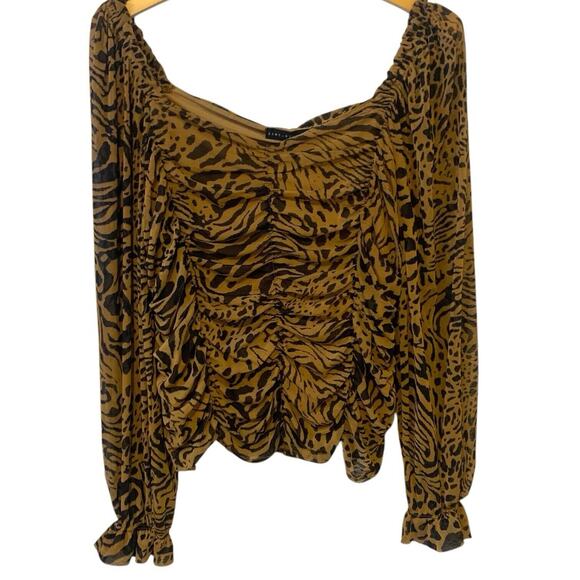NWT Jane + Delancey Top Women's Size XL Ruched Academic Stretch Safari Print - Picture 3 of 9